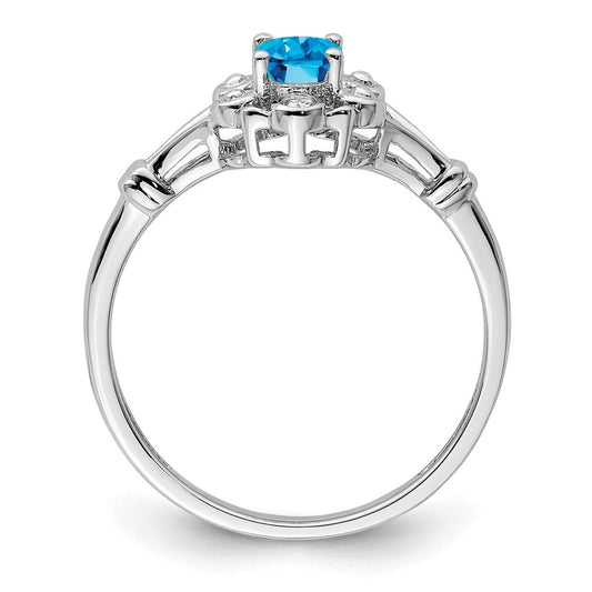 Sterling Silver Rhodium-plated Light Swiss Blue Topaz & Diam. Ring