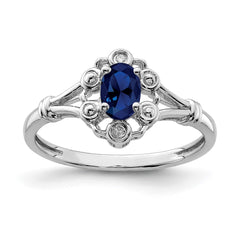 Sterling Silver Rhodium-plated Created Sapphire & Diam. Ring