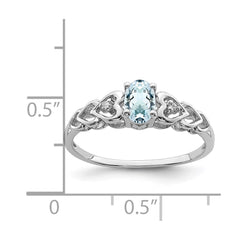Sterling Silver Rhodium-plated Aquamarine & Diam. Ring