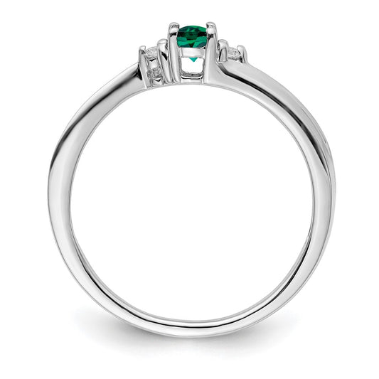 Sterling Silver Rhod-plated Created Emerald/Diamond Birthstone Ring