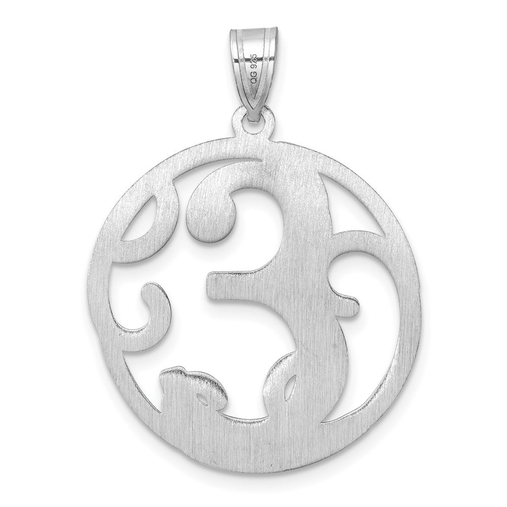 Large Sterling Silver Rhodium-plated Fancy Script Letter E Initial Pendant QC11258E