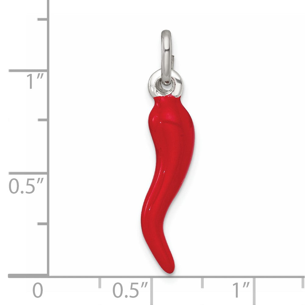 Sterling Silver Red Enamel Italian Horn Pendant QC11498