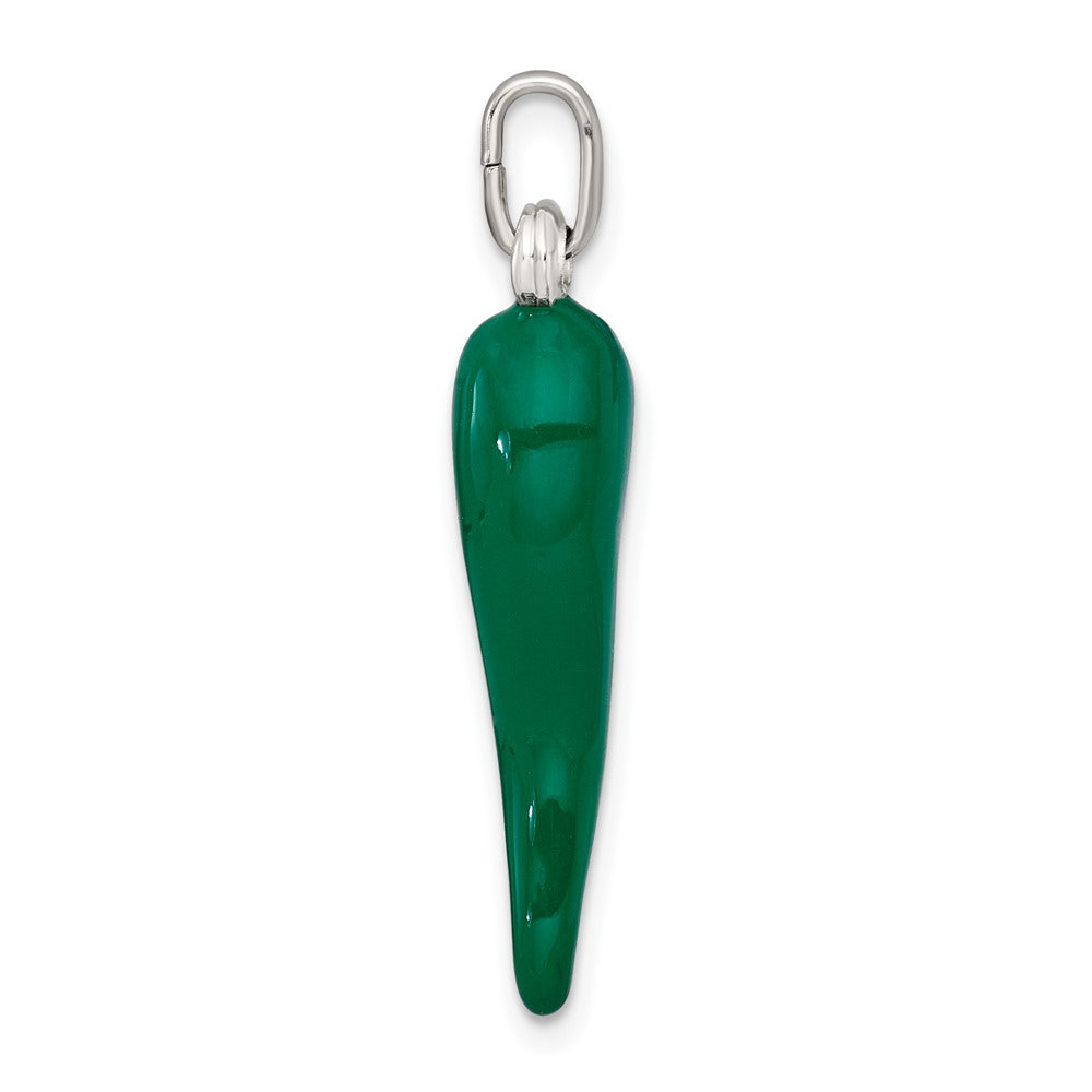 Sterling Silver Green Enamel Italian Horn Pendant QC11502