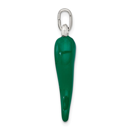 Sterling Silver Green Enamel Italian Horn Pendant QC11502