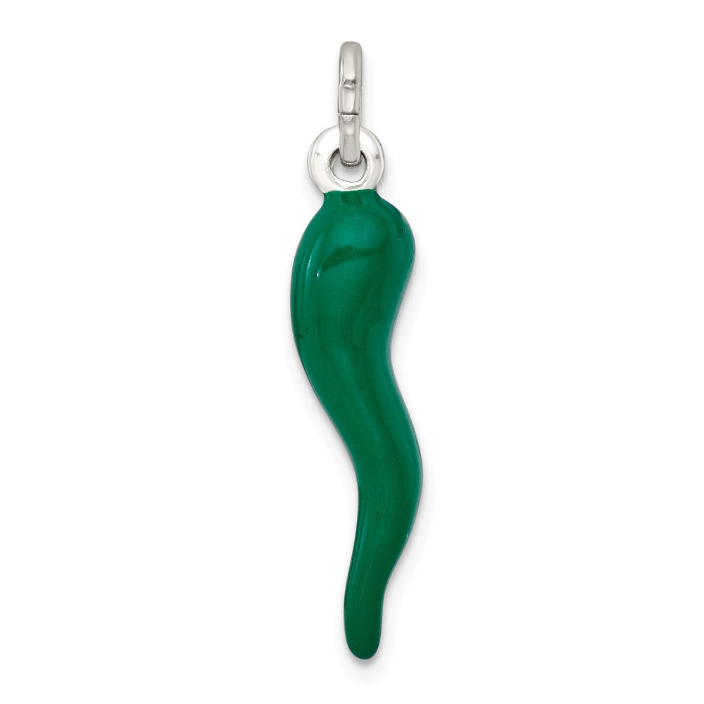 Sterling Silver Green Enamel Italian Horn Pendant QC11502
