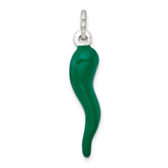 Sterling Silver Green Enamel Italian Horn Pendant QC11502