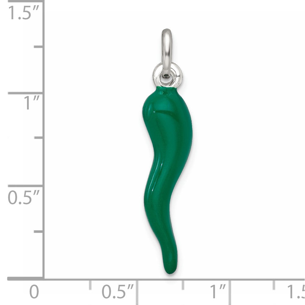 Sterling Silver Green Enamel Italian Horn Pendant QC11502