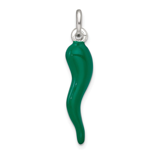 Sterling Silver Green Enamel Italian Horn Pendant QC11502