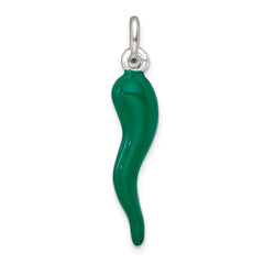 Sterling Silver Green Enamel Italian Horn Pendant QC11502