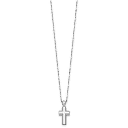 Sterling Silver Rhodium-plated Polished 18 inch Cross Ash Holder Necklace QC11538-18