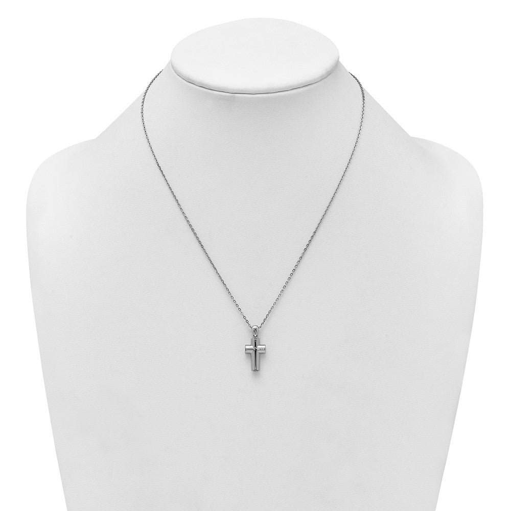 Sterling Silver Rhodium-plated Polished 18 inch Cross Ash Holder Necklace QC11538-18