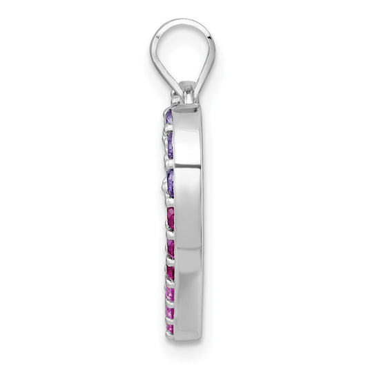 Sterling Silver Rhodium-plated Polished Multi-color Rainbow CZ Open Heart Pendant QC11555