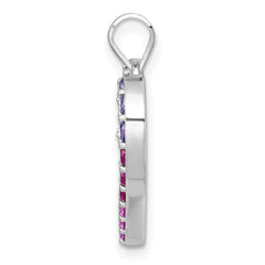 Sterling Silver Rhodium-plated Polished Multi-color Rainbow CZ Open Heart Pendant QC11555