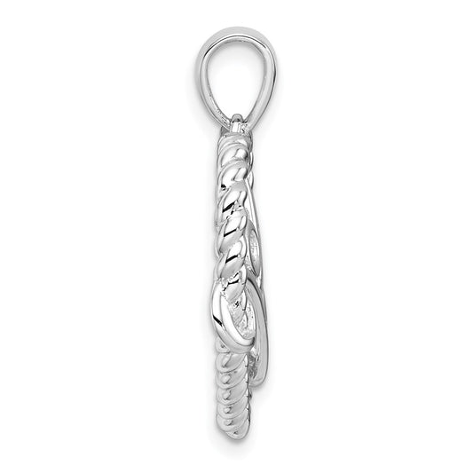 Sterling Silver Rhodium-plated with 14k Accent Polished CZ MOM Rope Heart Pendant QC11556