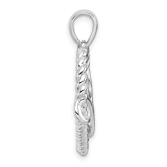 Sterling Silver Rhodium-plated with 14k Accent Polished CZ MOM Rope Heart Pendant QC11556