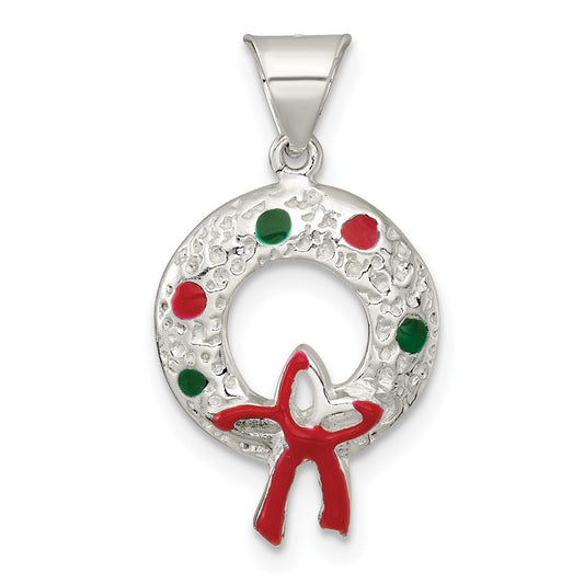 Sterling Silver Polished and Textured Enameled Wreath Charm QC11559