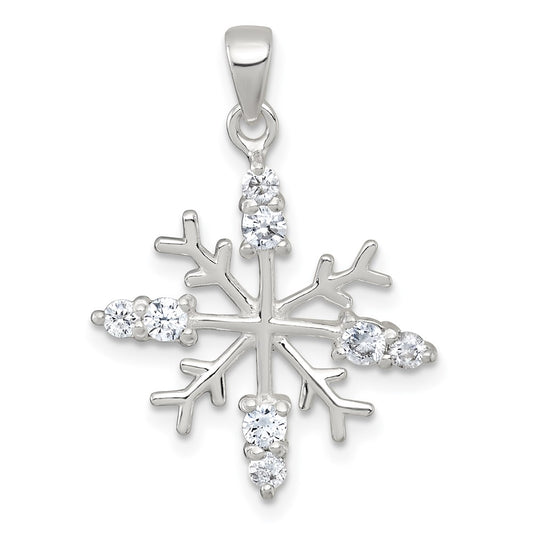 Sterling Silver Polished CZ Snowflake Pendant QC11563