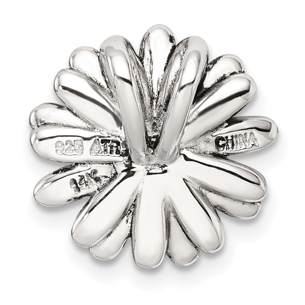 Sterling Silver with 14k Center Accent Antiqued Sun Flower Chain Slide Pendant QC11564