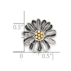 Sterling Silver with 14k Center Accent Antiqued Sun Flower Chain Slide Pendant QC11564