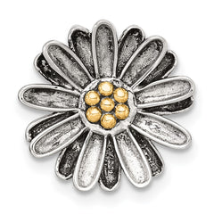 Sterling Silver with 14k Center Accent Antiqued Sun Flower Chain Slide Pendant QC11564