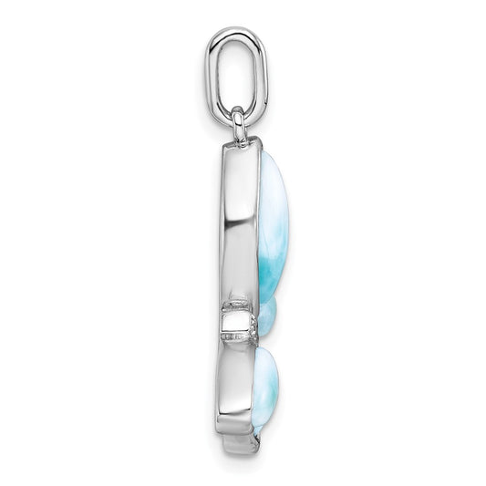 Sterling Silver Rhodium-plated Polished Larimar and CZ Butterfly Pendant QC11568
