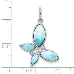Sterling Silver Rhodium-plated Polished Larimar and CZ Butterfly Pendant QC11568