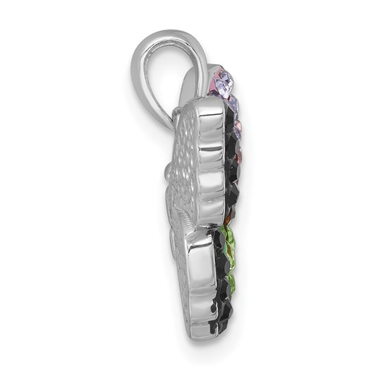 Sterling Silver Rhodium-plated Polished Purple/Green/Black Crystal Butterfly Pendant QC11570