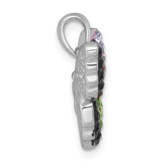 Sterling Silver Rhodium-plated Polished Purple/Green/Black Crystal Butterfly Pendant QC11570