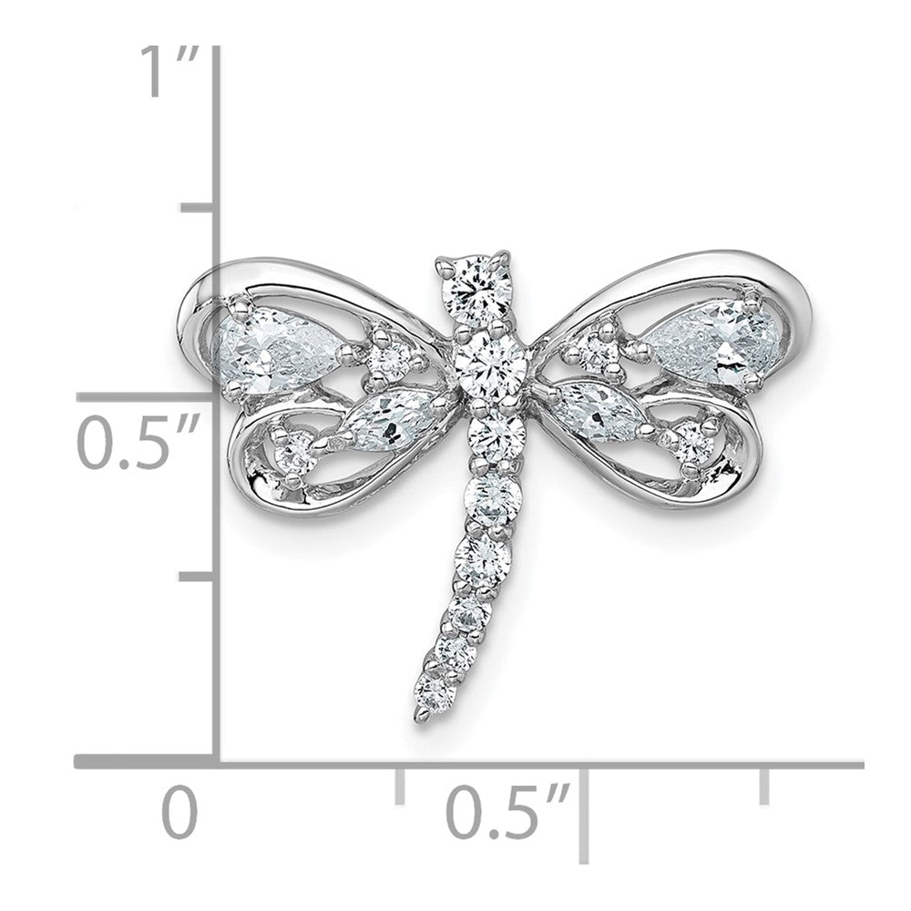 Sterling Silver Rhodium-plated Polished CZ Dragonfly Chain Slide Pendant QC11572