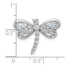 Sterling Silver Rhodium-plated Polished CZ Dragonfly Chain Slide Pendant QC11572