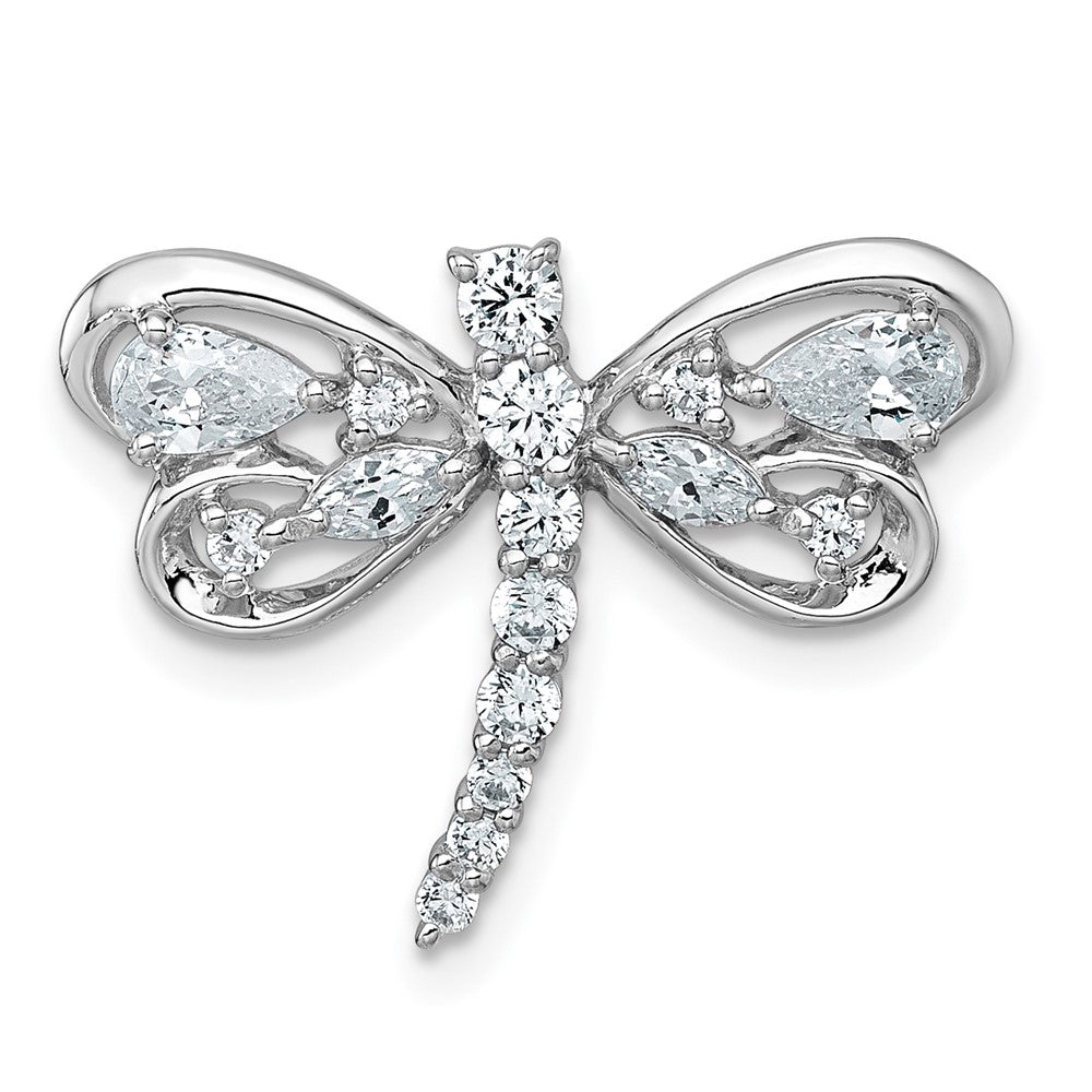 Sterling Silver Rhodium-plated Polished CZ Dragonfly Chain Slide Pendant QC11572