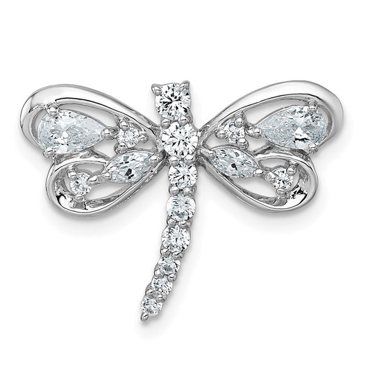Sterling Silver Rhodium-plated Polished CZ Dragonfly Chain Slide Pendant QC11572