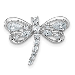 Sterling Silver Rhodium-plated Polished CZ Dragonfly Chain Slide Pendant QC11572