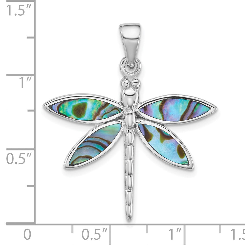 Sterling Silver Rhodium-plated Polished Abalone Dragonfly Pendant QC11573