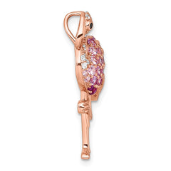 Sterling Silver Rose-tone CZ and Corundum Flamingo Chain Slide Pendant QC11574