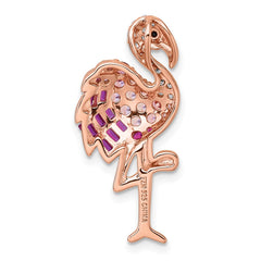 Sterling Silver Rose-tone CZ and Corundum Flamingo Chain Slide Pendant QC11574