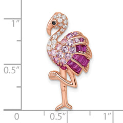 Sterling Silver Rose-tone CZ and Corundum Flamingo Chain Slide Pendant QC11574