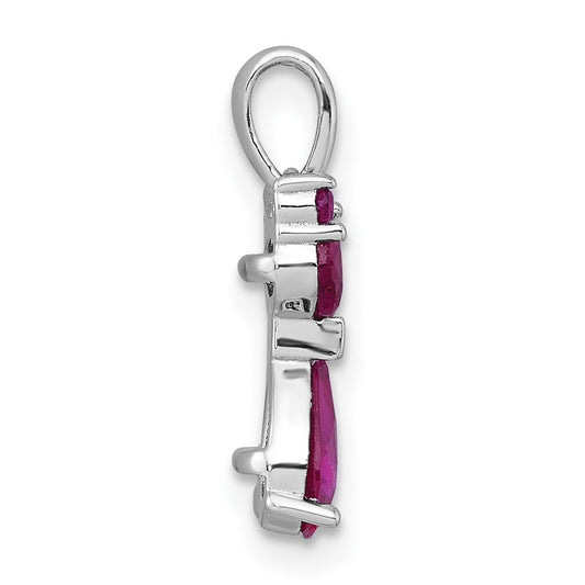 Sterling Silver Rhodium-plated Red Corundum Cat Pendant QC11575