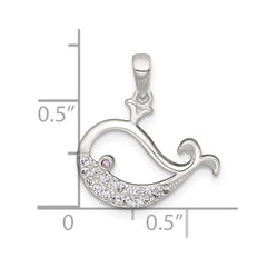 Sterling Silver Polished Pink and White CZ Cut-out Whale Pendant QC11586