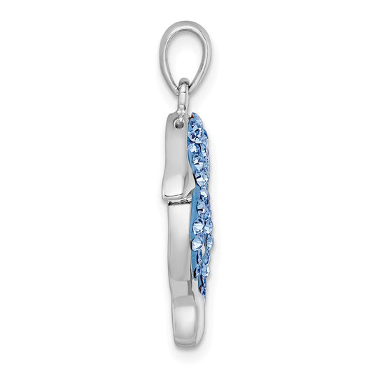 Sterling Silver Rhodium-plated Polished Blue and Black Crystal Dolphins Heart Shape Pendant QC11588