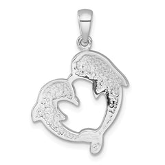 Sterling Silver Rhodium-plated Polished Blue and Black Crystal Dolphins Heart Shape Pendant QC11588