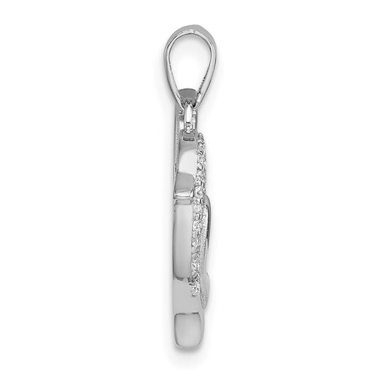 Sterling Silver Rhodium-plated Polished CZ Dolphins Heart Pendant QC11589