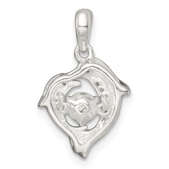 Sterling Silver Polished Vibrant Moving CZ 2-Dolphin Pendant QC11590