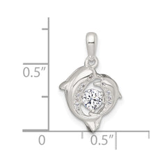 Sterling Silver Polished Vibrant Moving CZ 2-Dolphin Pendant QC11590