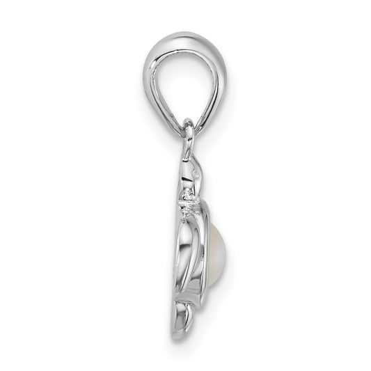 Sterling Silver Rhodium-plated Polished Mother of Pearl Turtle Pendant QC11591