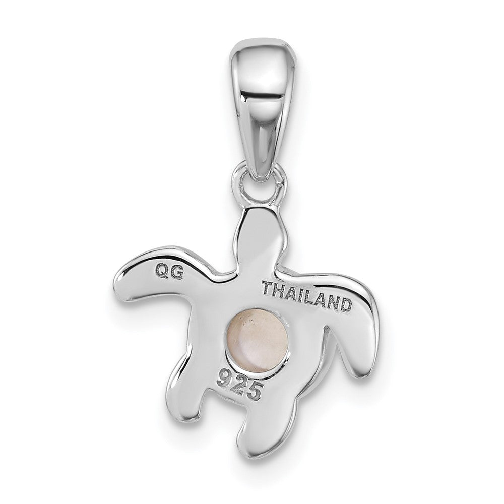 Sterling Silver Rhodium-plated Polished Mother of Pearl Turtle Pendant QC11591