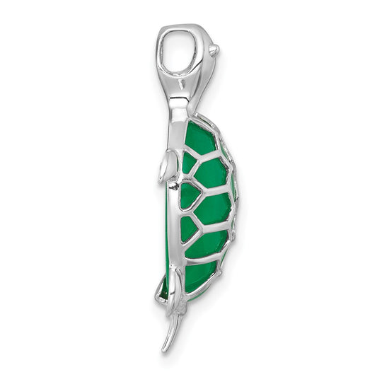 Sterling Silver Rhodium-plated Polished Dyed Jade Quartz Turtle Chain Slide Pendant QC11594