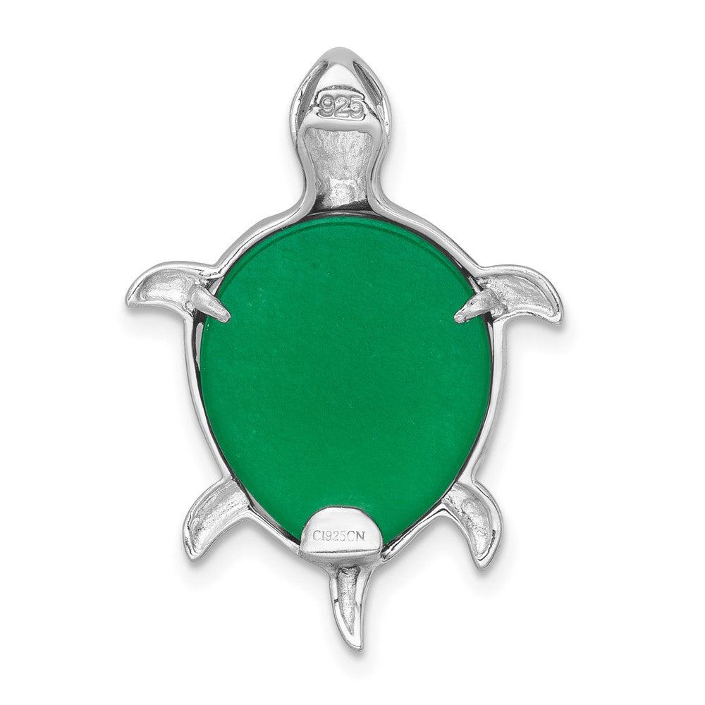 Sterling Silver Rhodium-plated Polished Dyed Jade Quartz Turtle Chain Slide Pendant QC11594