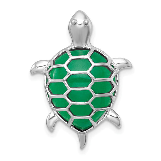 Sterling Silver Rhodium-plated Polished Dyed Jade Quartz Turtle Chain Slide Pendant QC11594