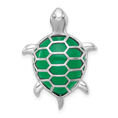 Sterling Silver Rhodium-plated Polished Dyed Jade Quartz Turtle Chain Slide Pendant QC11594